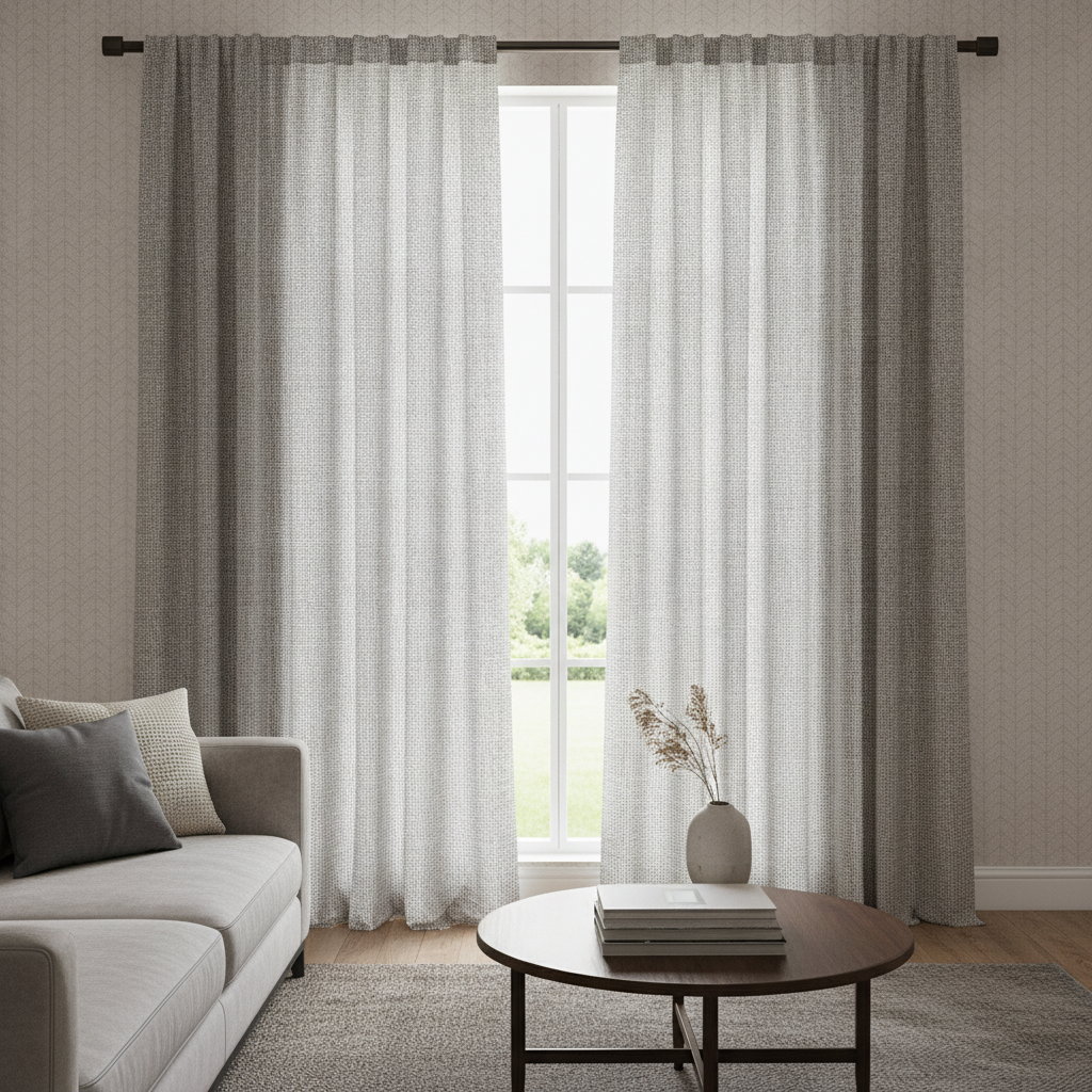 Шторы и обои. Обложка с тканью NIVELLA, тип тюль.